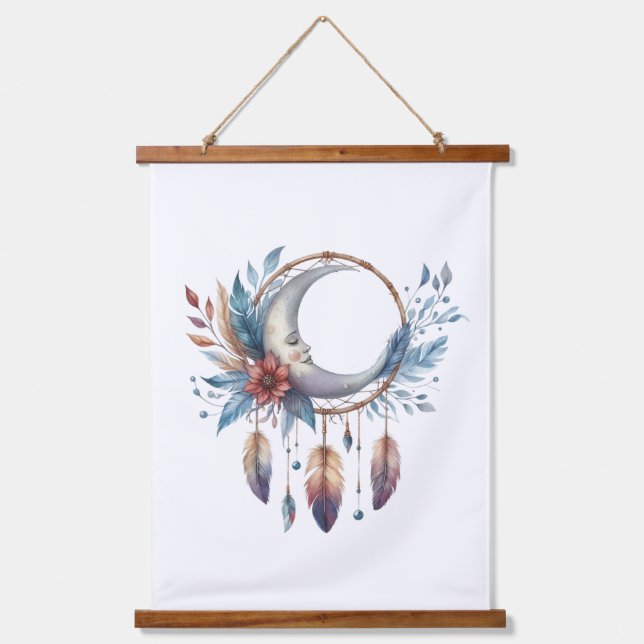 Tapiz Con Marco De Madera Boho Moon Hanging Tapestry (Anverso)