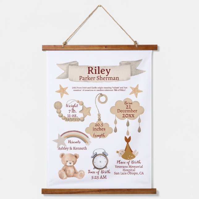 Tapiz Con Marco De Madera BOHO Nuevas Estadísticas de Nacimiento Sexo Person (Anverso)