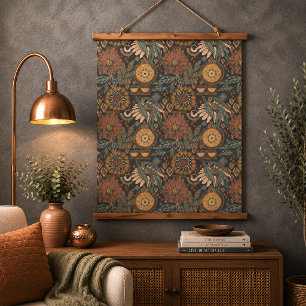 Tapiz Con Marco De Madera Boho Oscuro Terracota Salvia