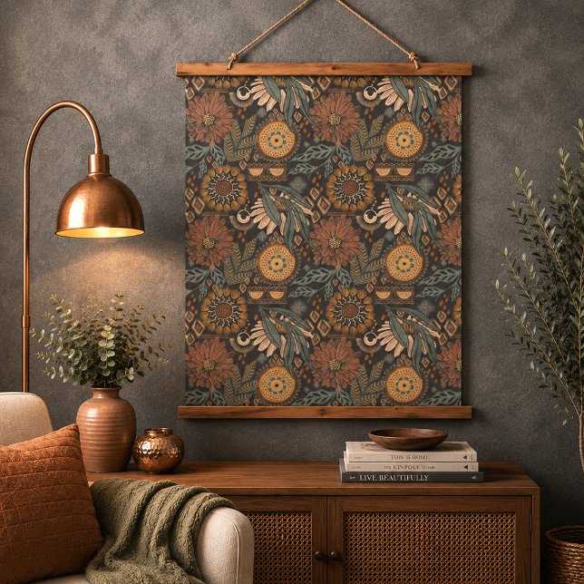 Tapiz Con Marco De Madera Boho Oscuro Terracota Salvia (Subido por el creador)