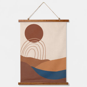 Tapiz Con Marco De Madera Boho Sol Paisaje Arcoíris Terracota Beige Azul