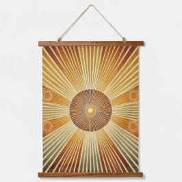 Tapiz Con Marco De Madera "Boho Sun Wall Tapestry - Golden Sunburst with Ear