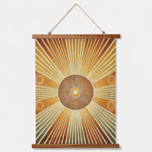 Tapiz Con Marco De Madera "Boho Sun Wall Tapestry - Golden Sunburst with Ear