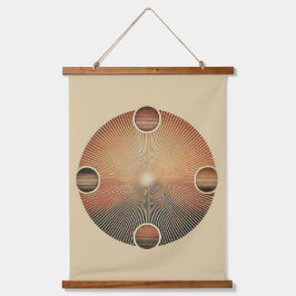 Tapiz Con Marco De Madera "Boho Sun Wall Tapestry - Golden Sunburst with Ear