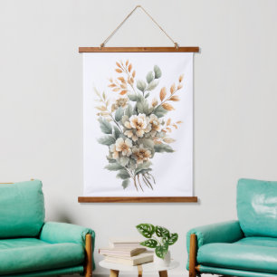 Tapiz Con Marco De Madera Boho Verde Sage Beige Terracota Floral Botánico