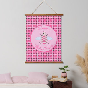 Tapiz Con Marco De Madera Bonito Bebé Rosa Bee Personalizado Baby Shower