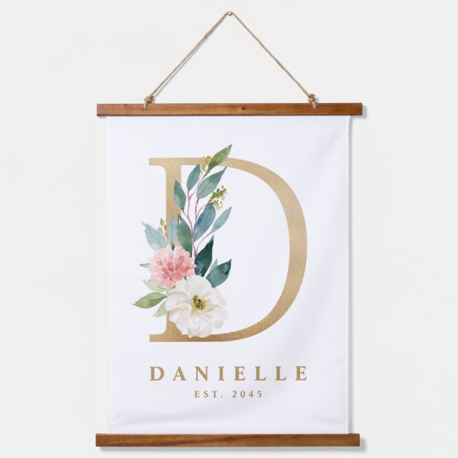 Tapiz Con Marco De Madera Bonito dorada Monograma floral Letra D Nursera par (Anverso)