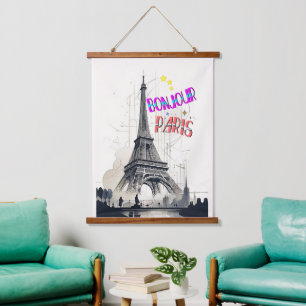 Tapiz Con Marco De Madera Bonjour Colorful Paris