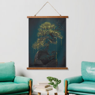 Tapiz Con Marco De Madera Bonsai de oro