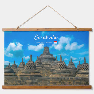 Tapiz Con Marco De Madera Borobudur, Indonesia - Antiguo templo budista