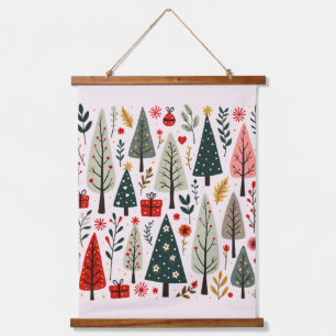 Tapiz Con Marco De Madera Bosque de árboles de Navidad caprichosos