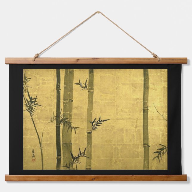 Tapiz Con Marco De Madera Bosque de Bambú, Ogata Kōrin, Sumi-e (Anverso )