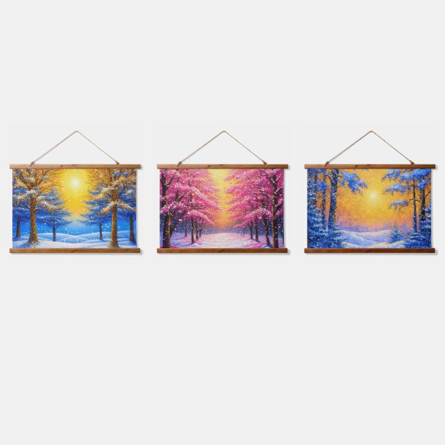 Tapiz Con Marco De Madera Bosque de invierno (Triple)