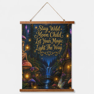 Tapiz Con Marco De Madera Bosque Encantado de la Luna Salvaje Pared Infantil