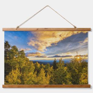 Tapiz Con Marco De Madera Bosque Nacional de Santa Fe al atardecer en otoño