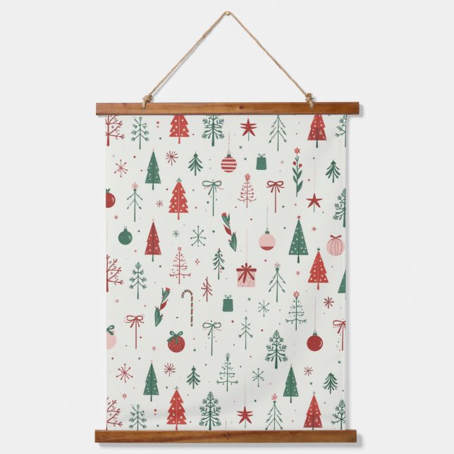 Tapiz Con Marco De Madera Bosque navideño escandinavo (Anverso)
