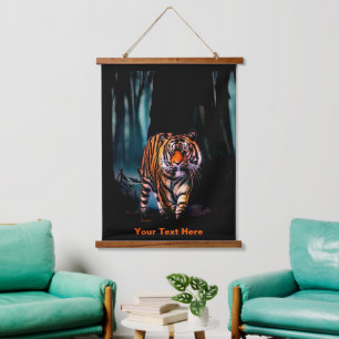 Tapiz Con Marco De Madera Bosque oscuro del tigre brillante