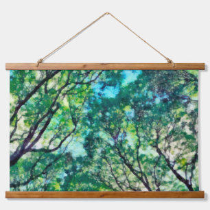 Tapiz Con Marco De Madera Bosque verde acuático