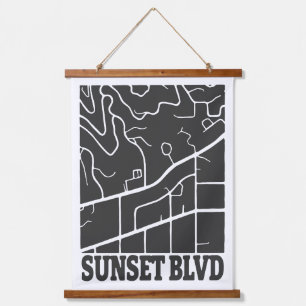 Tapiz Con Marco De Madera Boulevard Sunset - Arte de Mapa de Calle Mínimo Os