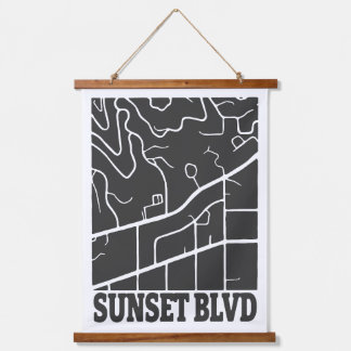 Tapiz Con Marco De Madera Boulevard Sunset - Arte de Mapa de Calle Mínimo Os