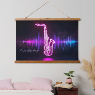 Tapiz Con Marco De Madera Brillo de Saxofón de Neón – Arte de Pared de Músic