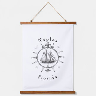 Tapiz Con Marco De Madera Brújula Náutica de Nápoles Florida Barco de Vela