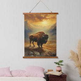 Tapiz Con Marco De Madera Buffalo Bison Sunset Silhouette