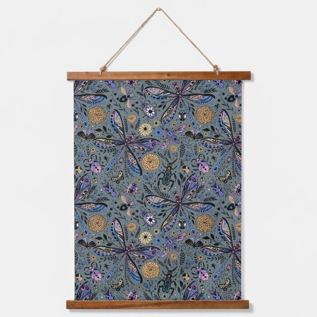 Tapiz Con Marco De Madera Bugs de garabatos en gris tardío (Anverso)