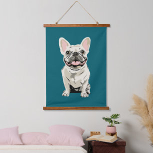 Tapiz Con Marco De Madera Bulldog Francés Crema, Amo a mi Perro