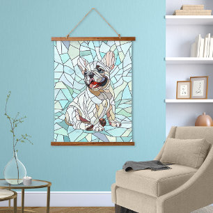 Tapiz Con Marco De Madera Bulldog francés lindo Cachorro - mosaico pastel