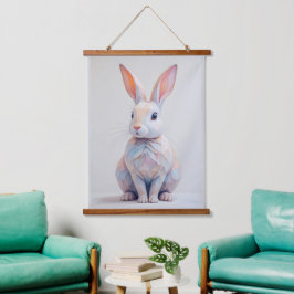 Tapiz Con Marco De Madera Bunny Pastel de bajo contenido de poly