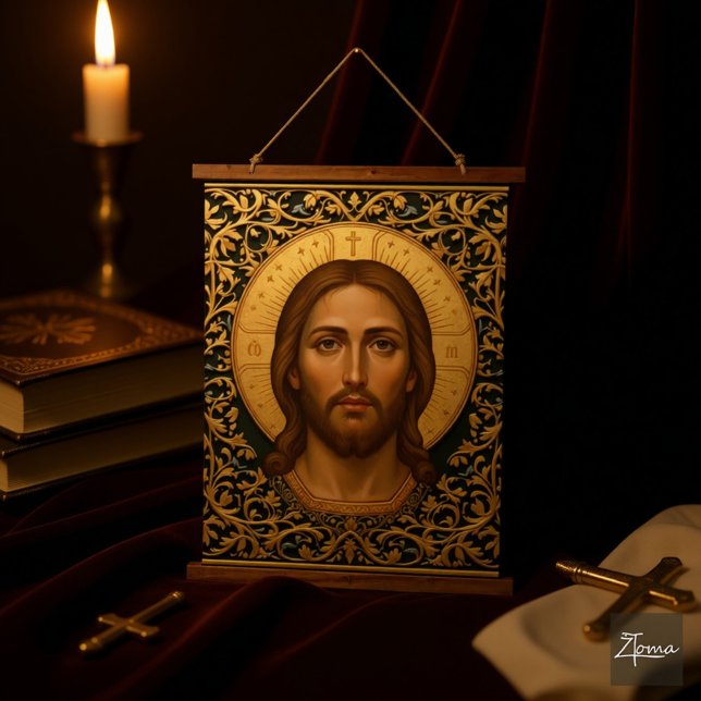 Tapiz Con Marco De Madera Byzantine Christ Icon - Jesus (Subido por el creador)