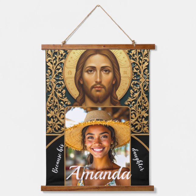 Tapiz Con Marco De Madera Byzantine Christ Icon - Jesus (Anverso)