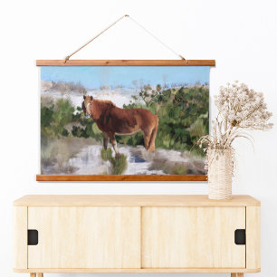 Tapiz Con Marco De Madera Caballo salvaje en la isla de Assateague
