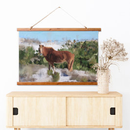 Tapiz Con Marco De Madera Caballo salvaje en la isla de Assateague