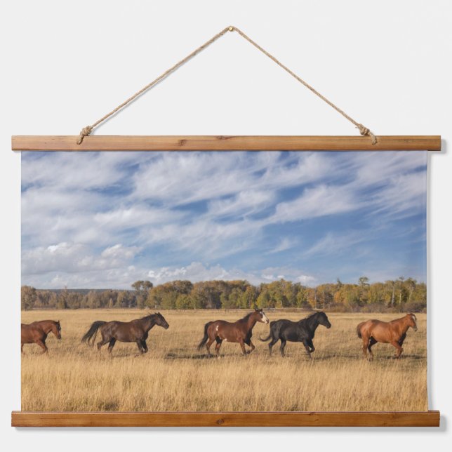 Tapiz Con Marco De Madera Caballos a las afueras del parque nacional Grand T (Anverso )