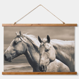 Tapiz Con Marco De Madera Caballos Cuarto de Milla en la Pradera Canadiense