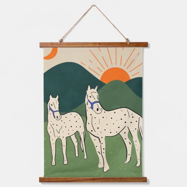 Tapiz Con Marco De Madera Caballos de la región montañosa (Anverso)