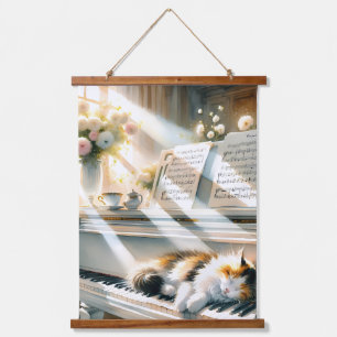 Tapiz Con Marco De Madera Cabaña de Gatos al Piano Iluminada por el Sol Soña