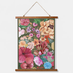 Tapiz Con Marco De Madera Cabaña floral oscura