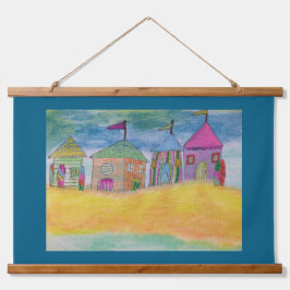 Tapiz Con Marco De Madera Cabañas de Playa Coloridas