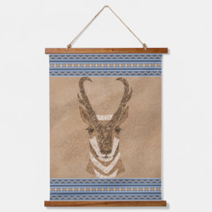 Tapiz Con Marco De Madera Cabeza de Antílope Pronghorn del Sudoeste Bordes A