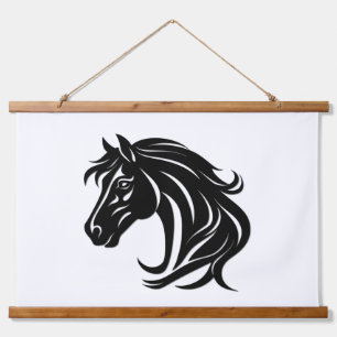 Tapiz Con Marco De Madera Cabeza de caballo negro magnífico