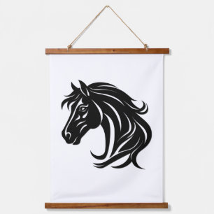 Tapiz Con Marco De Madera Cabeza de caballo negro magnífico