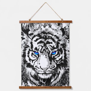 Tapiz Con Marco De Madera Cabeza de tigre blanco siberiana - Ojos azules tig
