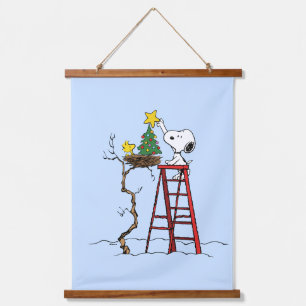 Tapiz Con Marco De Madera Cacahuetes Árbol de Navidad Snoopy & Woodstock