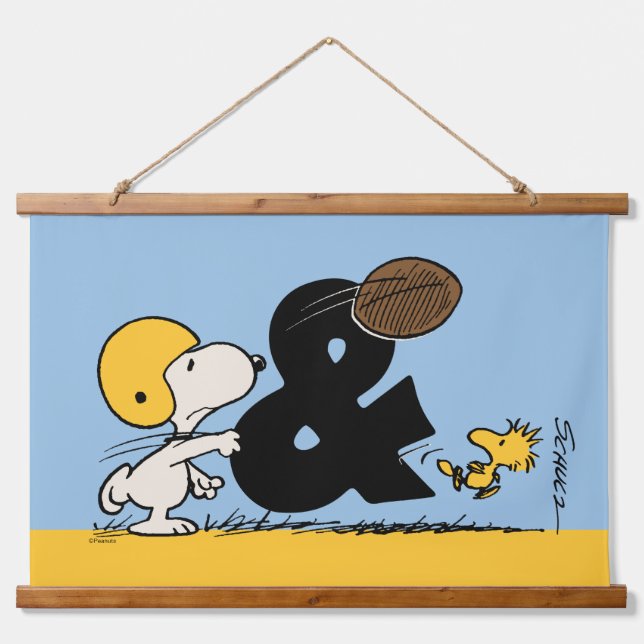 Tapiz Con Marco De Madera Cacahuetes | Fútbol Snoopy & Woodstock (Anverso )