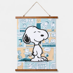 Tapiz Con Marco De Madera Cacahuetes   Patrón cómico de Snoopy