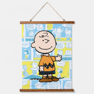 Tapiz Con Marco De Madera Cacahuetes   Patrón de cómics de Charlie Brown