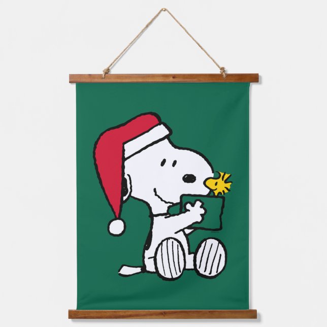 Tapiz Con Marco De Madera Cacahuetes | Regalo Snoopy Santa & Woodstock (Anverso)